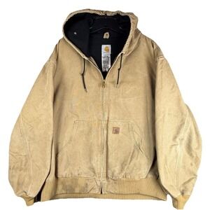 Carhartt Jacket Men 2XL J168 CML Hooded Canvas Workwear Distressed